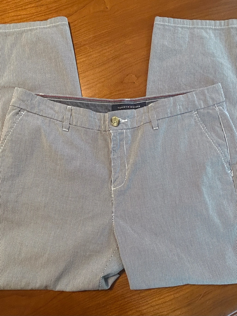 Tommy Hilfiger Women’s Size 14 Seersucker Pants Navy Blue White Striped Preppy C